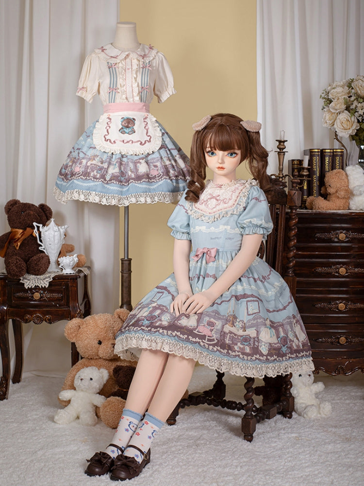 Teddy Bear Print Lace Fairy Dress WIT0062