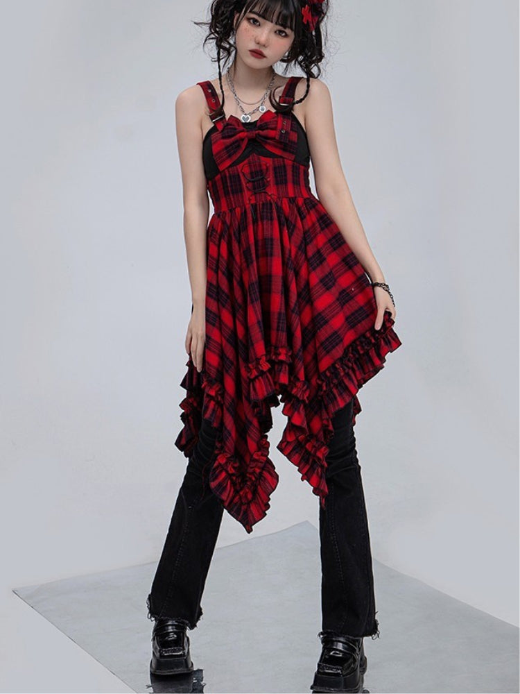 Punk Red and Black Check Print Dress WIT0090