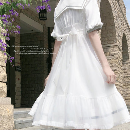 School Style girly Summer White Dress HUT0064