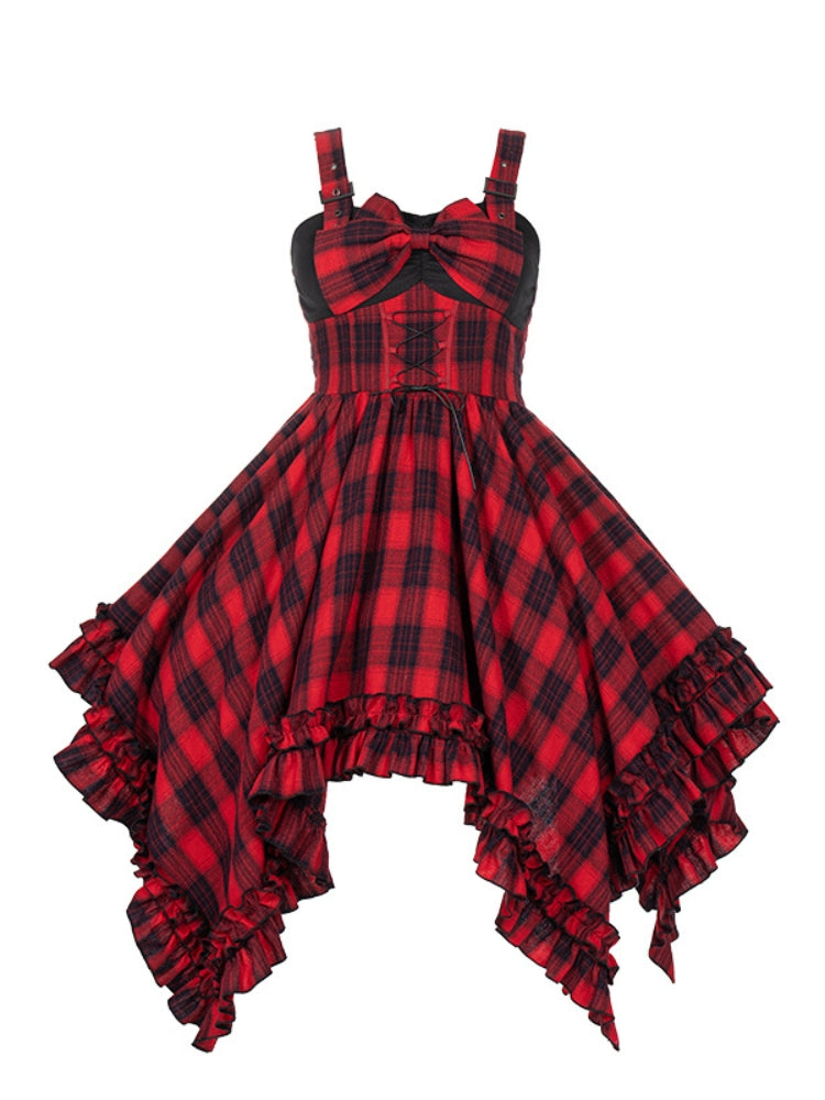 Punk Red and Black Check Print Dress WIT0090