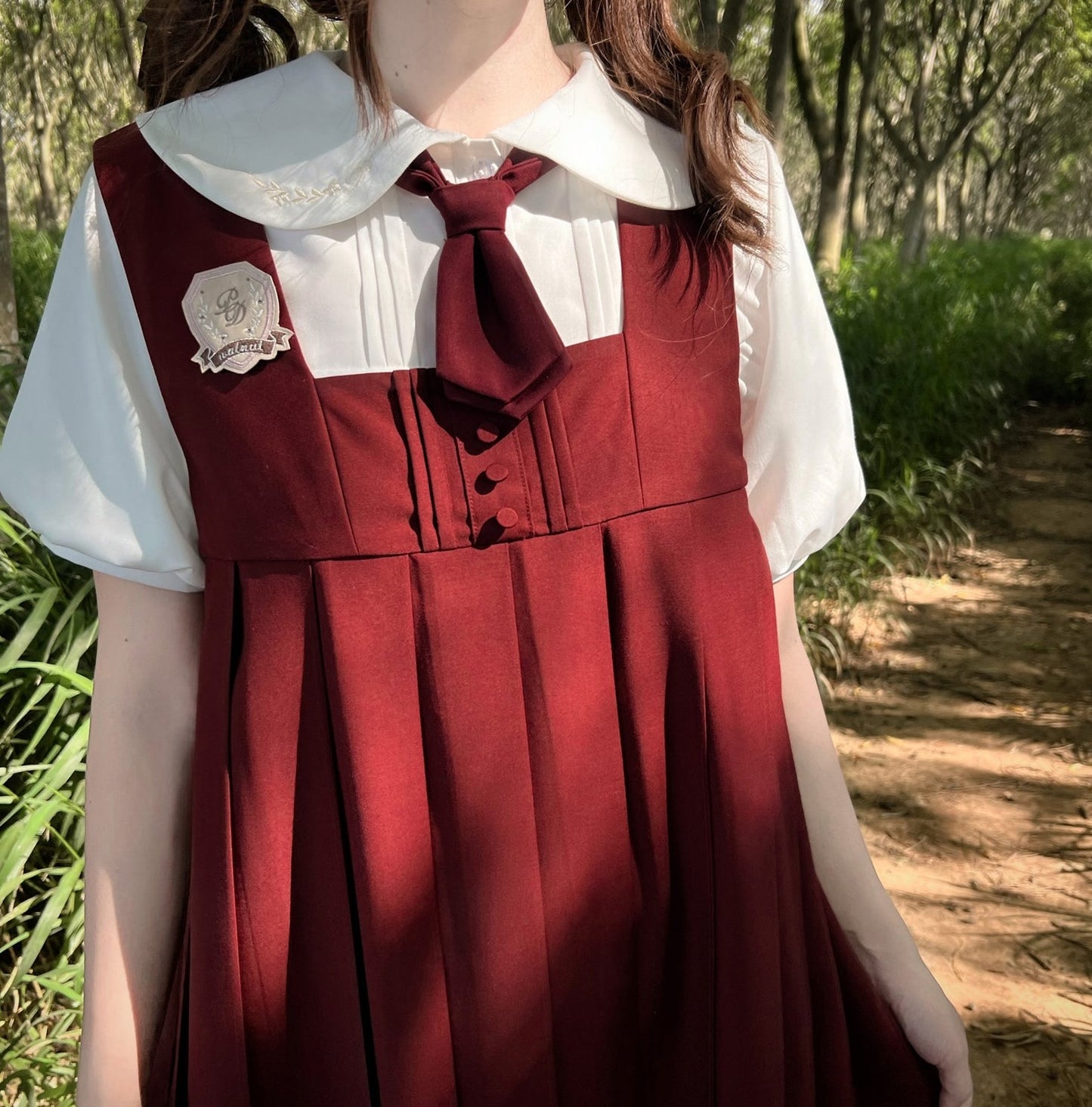 School Style Wine Red Suspender Skirt & Doll White Shirt HUT0069