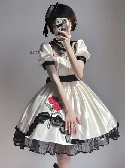 Cotton or Satin Classical Lolita Dress & Headband & Hat SAK0032