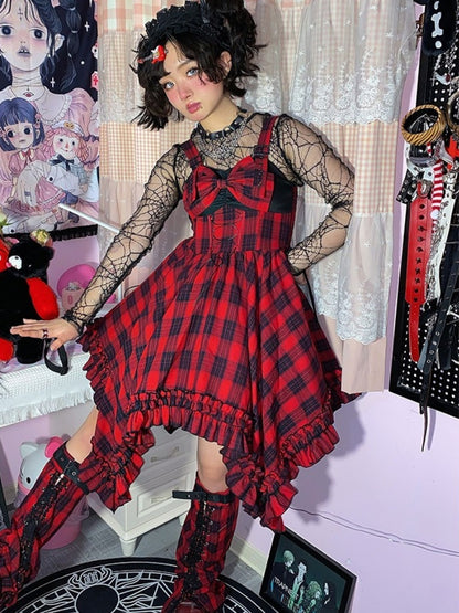 Punk Red and Black Check Print Dress WIT0090