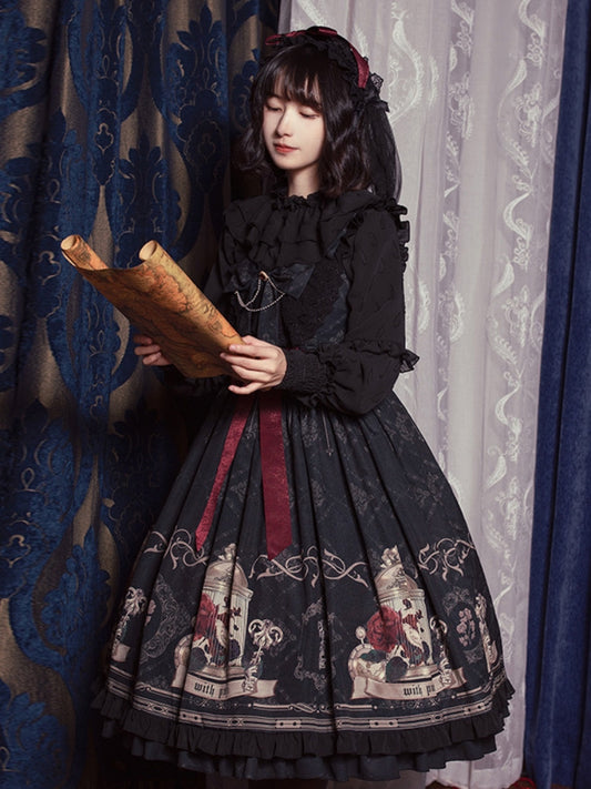 Birdcage Print Mid-Length Gothic Dress WIT0073