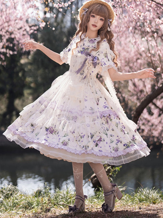 Purple Floral Ribbon Middle Dress WIT0087