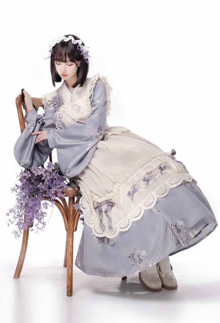 Kimono-style Purple Blue Lolita Maid Dress YOU0004