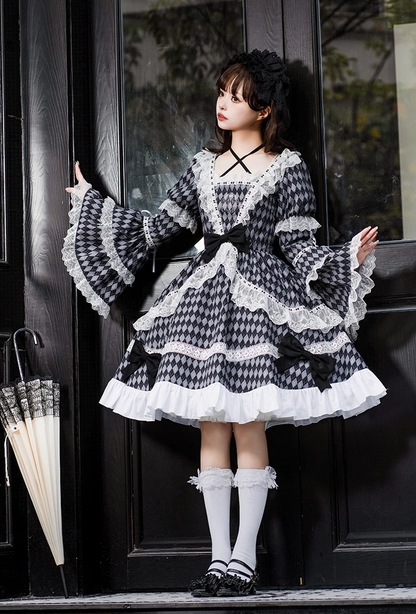 Diamond Shape Long Sleeve Lolita Dress WIT0020