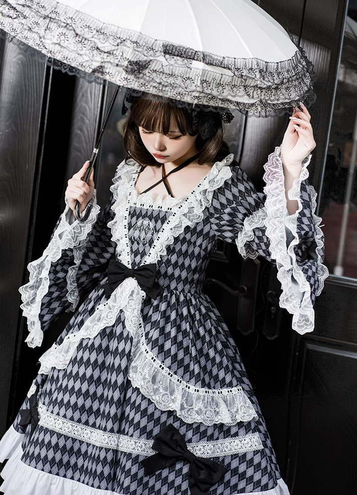 Diamond Shape Long Sleeve Lolita Dress WIT0020