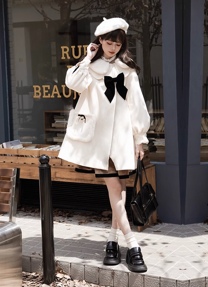 Big Black Ribbon Lolita White Coat WIT0031