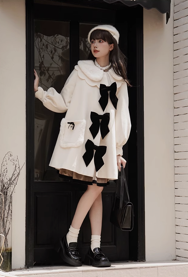 Big Black Ribbon Lolita White Coat WIT0031