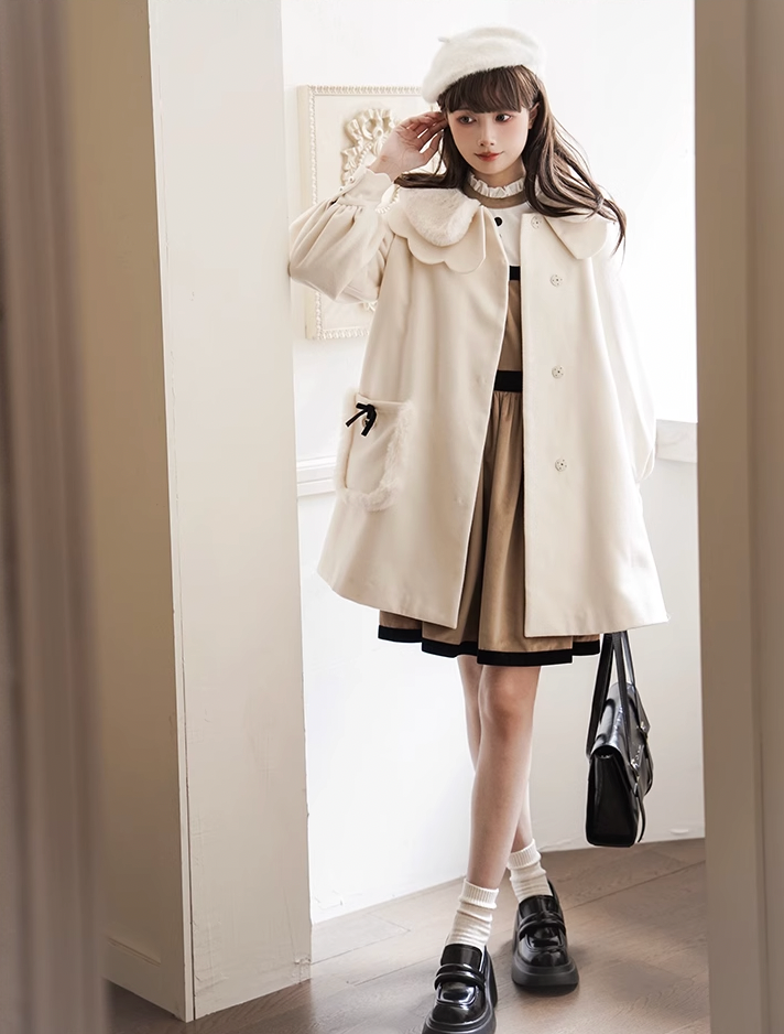 Big Black Ribbon Lolita White Coat WIT0031