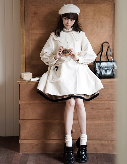 Big Black Ribbon Lolita White Coat WIT0031