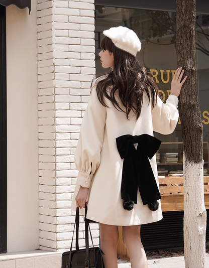 Big Black Ribbon Lolita White Coat WIT0031