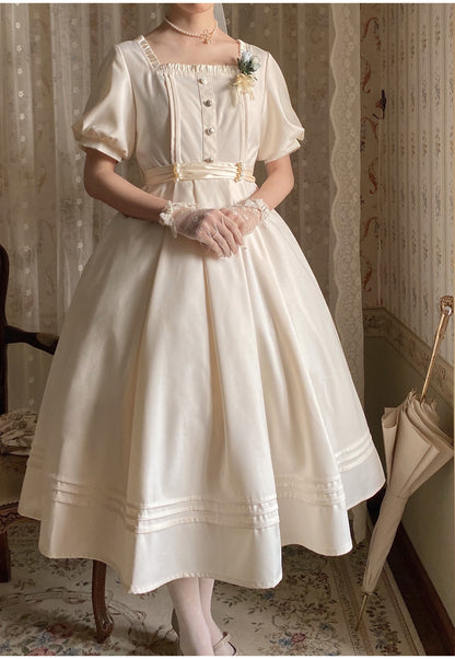 French Retro Cream Dress HUT0055