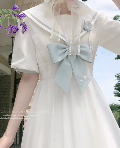 School Style girly Summer White Dress HUT0064