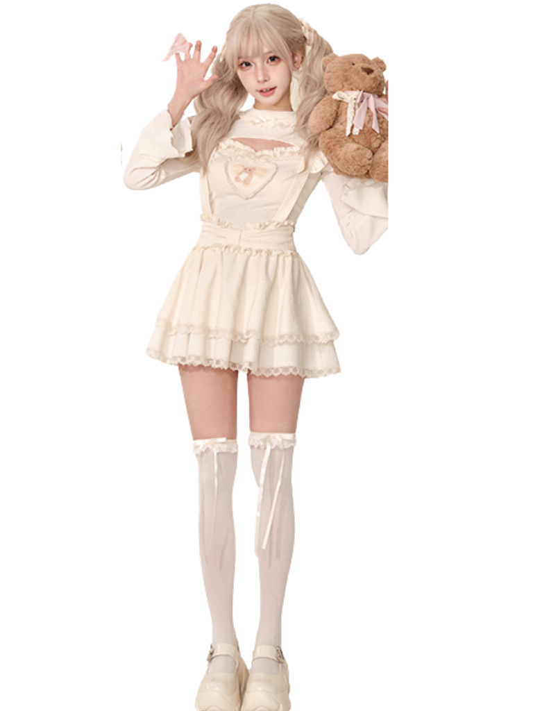 Sweet White Bear Tops & Suspender Cake Skirt SER0045