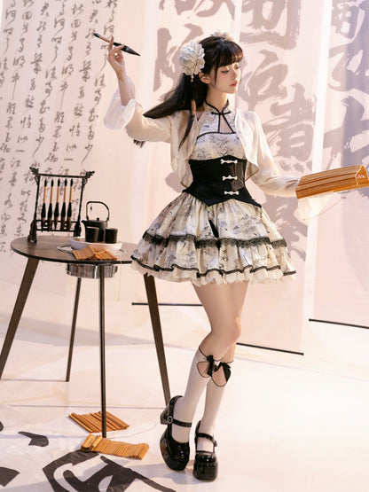 Japanese Pattern Cheongsam Ruffle Lolita Dress SAK0010