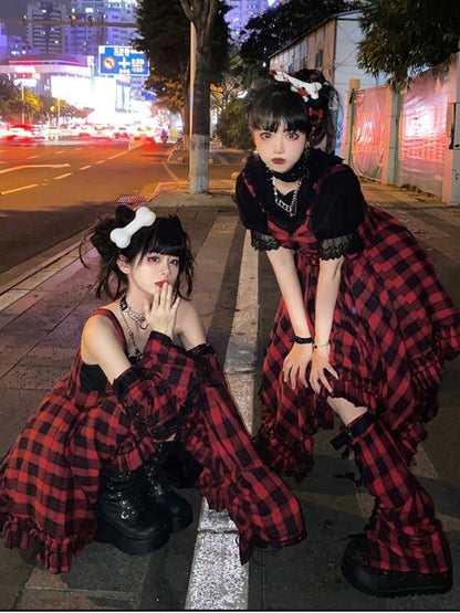 Punk Red and Black Check Print Dress WIT0090