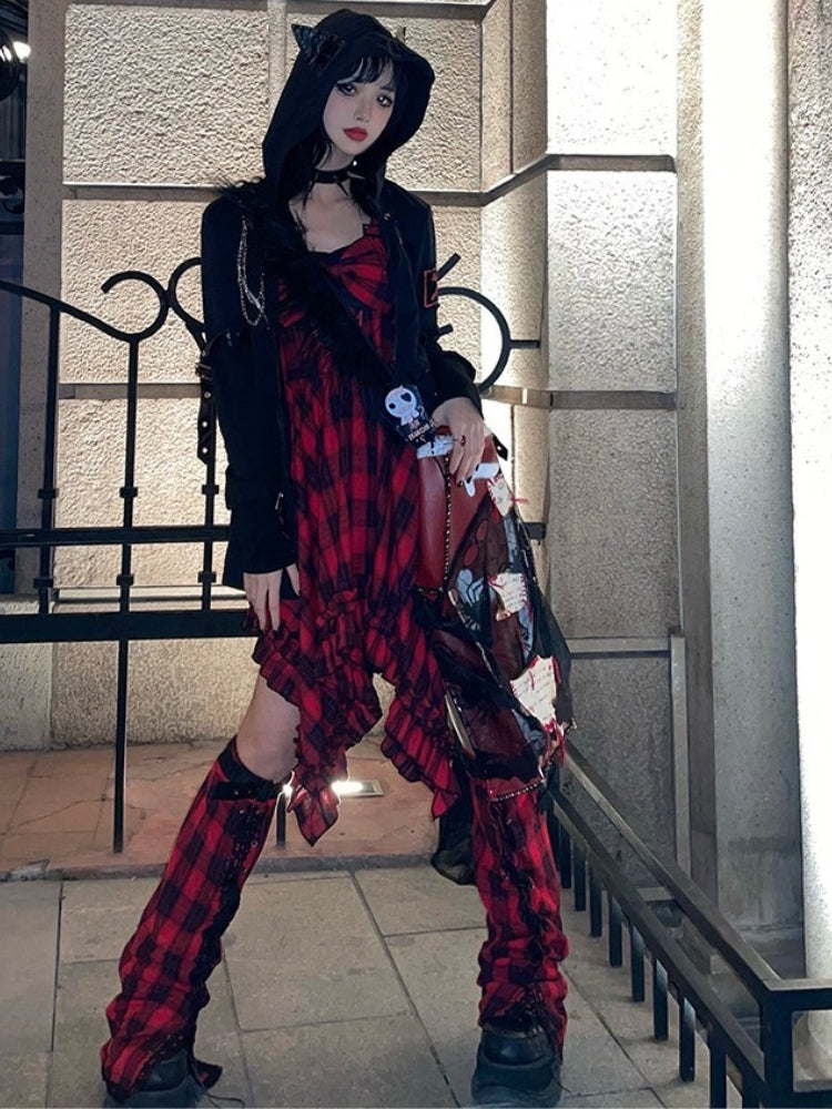 Punk Red and Black Check Print Dress WIT0090