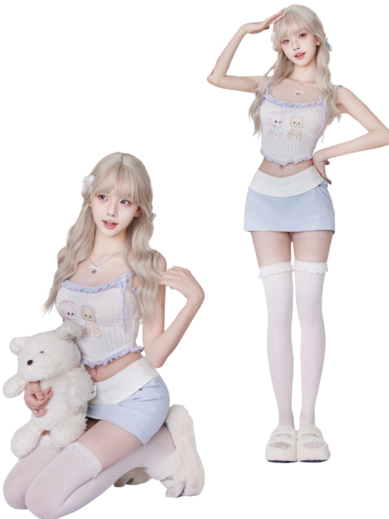 Bear Suspender Tops & Light Blue Skirt SER0019