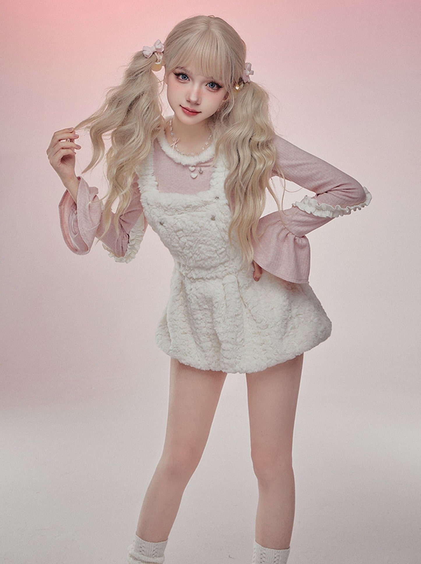 Sweet Frill Tops & White Suspender Skirt SER0058