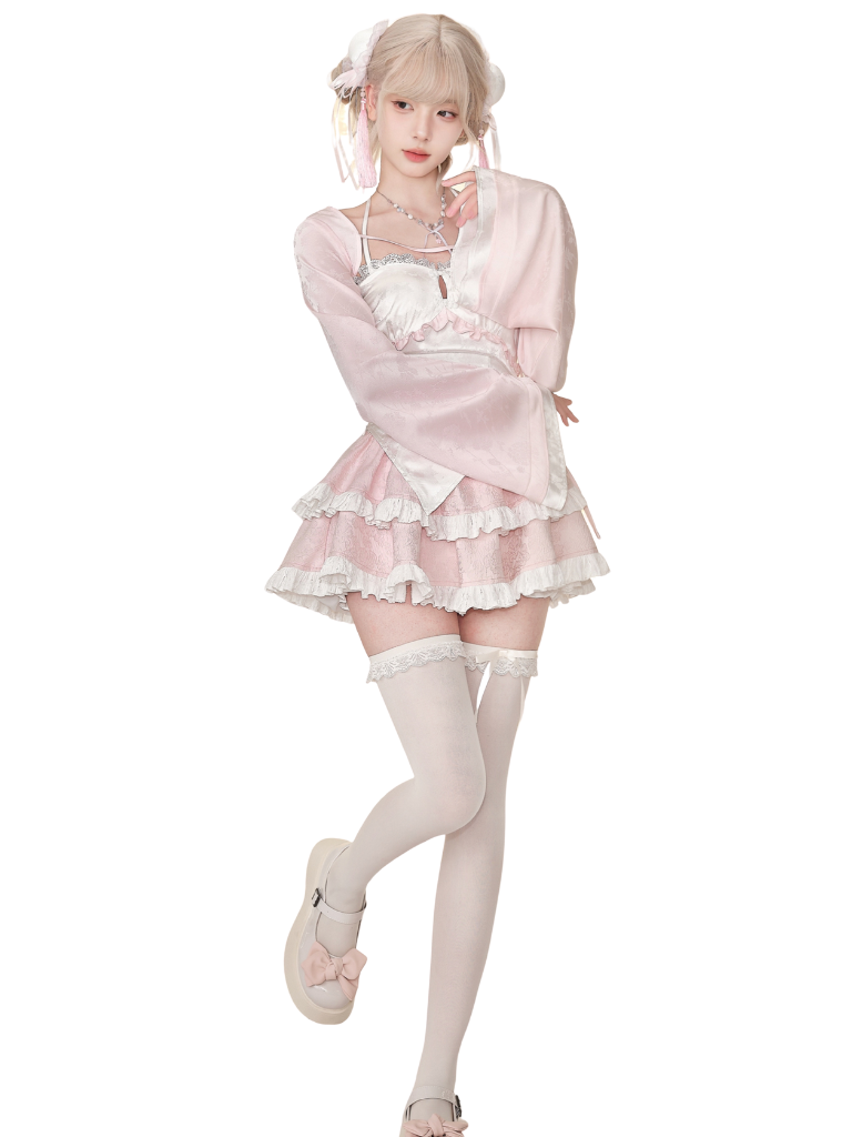 Pink Cardigan Jacket & Camisole & Cake Skirt SER0010