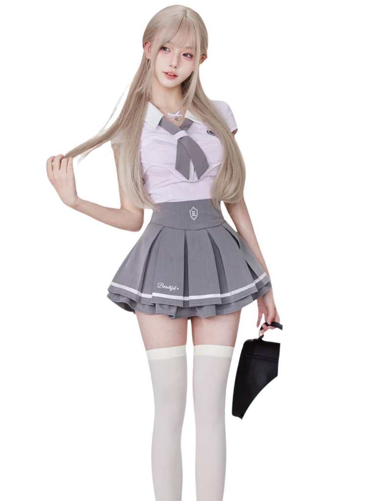 School Style short shirt & inner camisole & pleated skirt SER0011