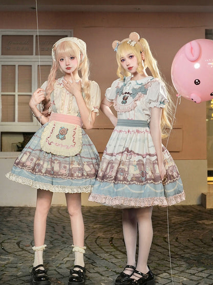 Teddy Bear Print Lace Fairy Dress WIT0062