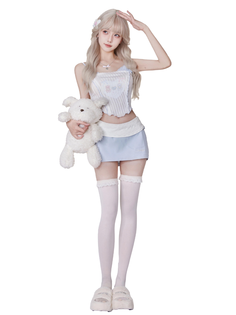 Bear Suspender Tops & Light Blue Skirt SER0019