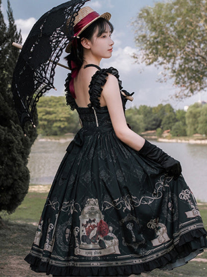 Birdcage Print Mid-Length Gothic Dress WIT0073