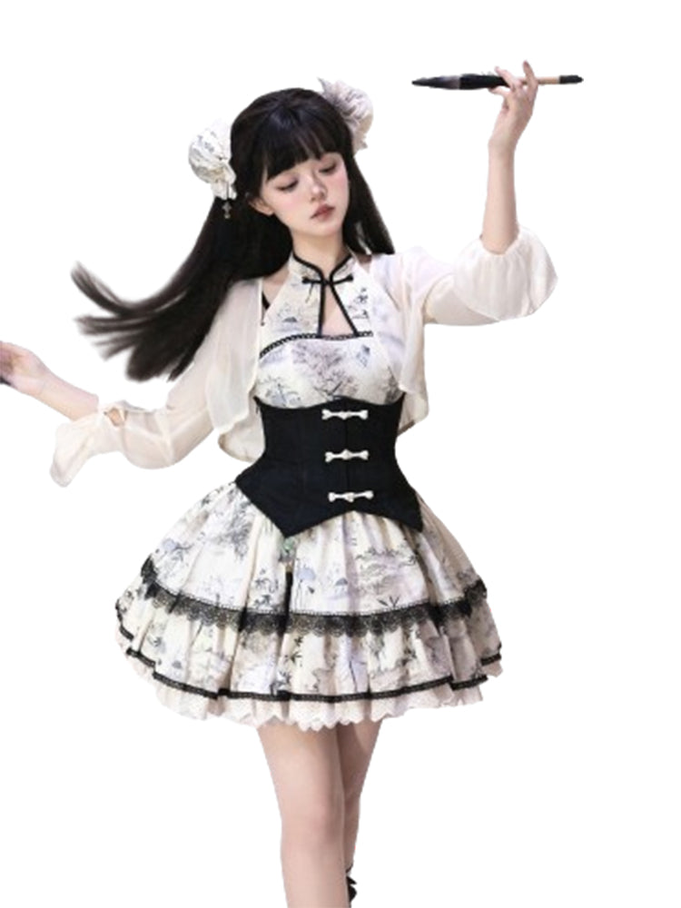 Japanese Pattern Cheongsam Ruffle Lolita Dress SAK0010