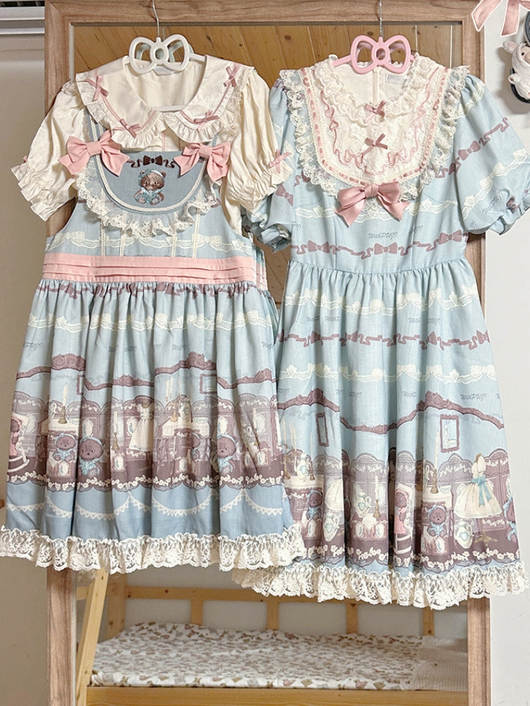 Teddy Bear Print Lace Fairy Dress WIT0062