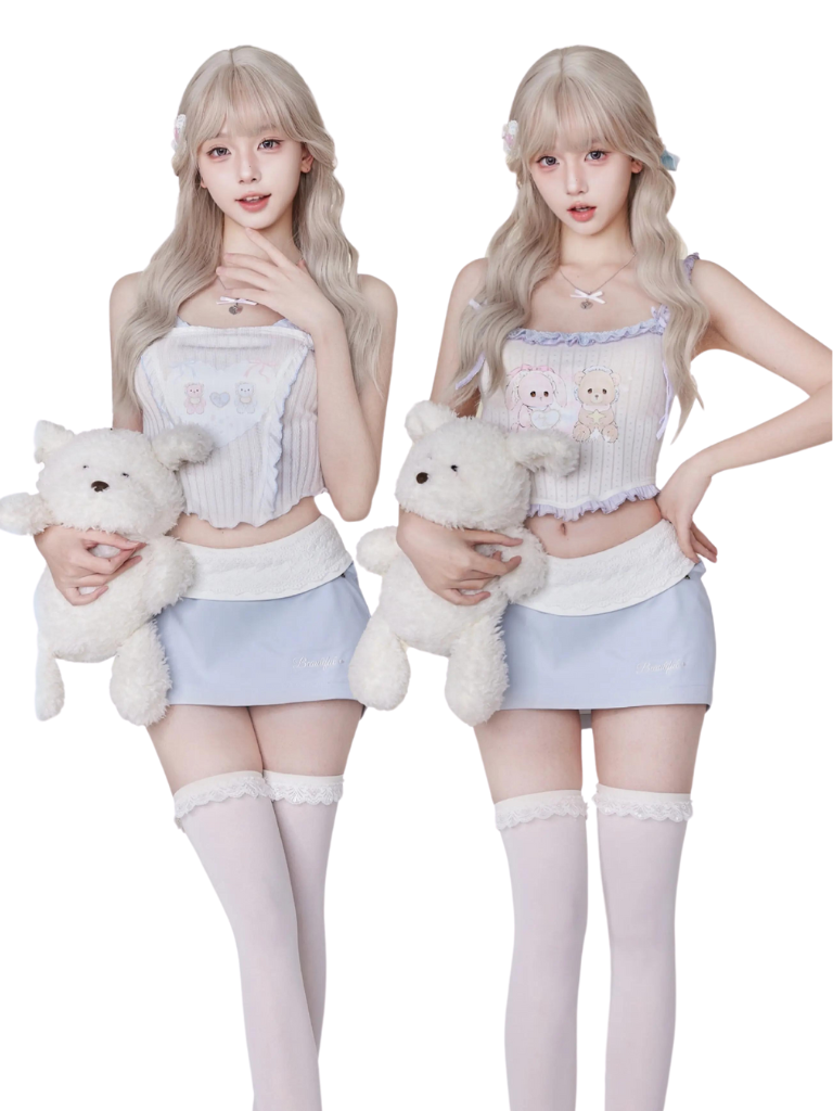 Bear Suspender Tops & Light Blue Skirt SER0019