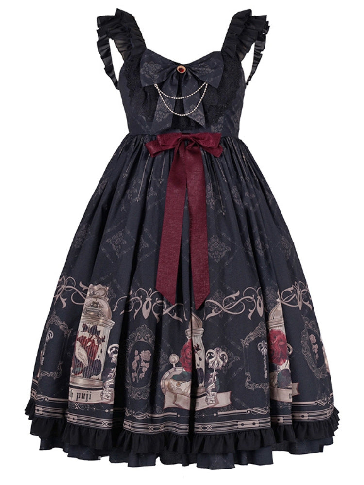 Birdcage Print Mid-Length Gothic Dress WIT0073