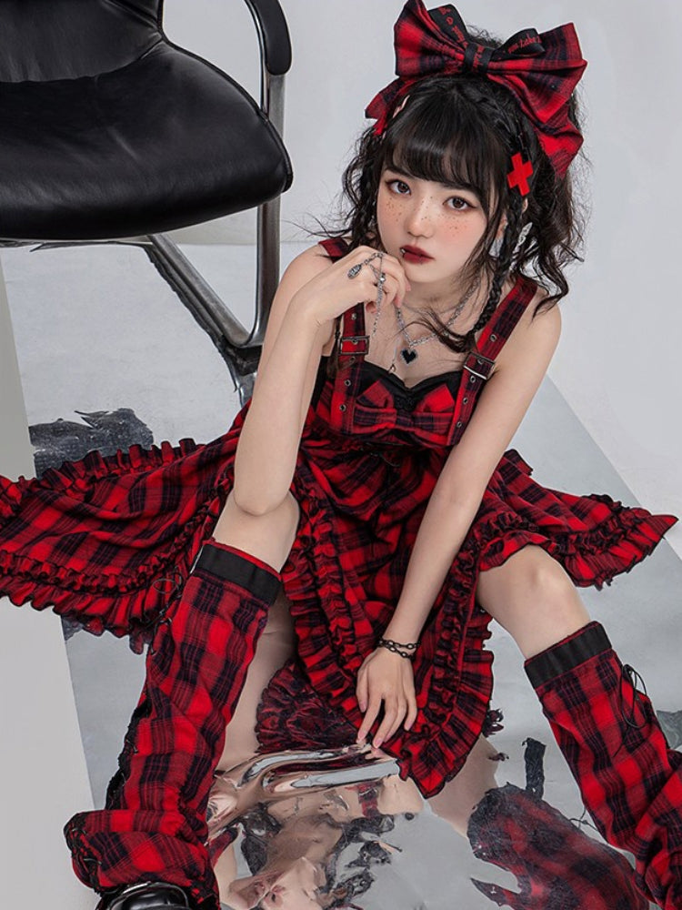 Punk Red and Black Check Print Dress WIT0090