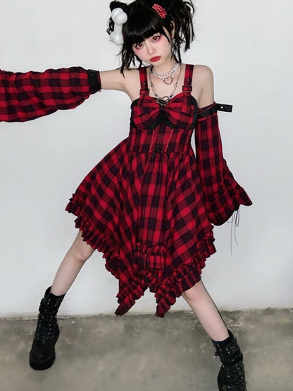 Punk Red and Black Check Print Dress WIT0090