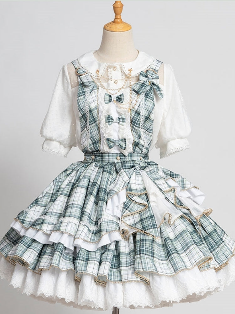 Blue Check Frill Ribbon Idol Dress CAT0022