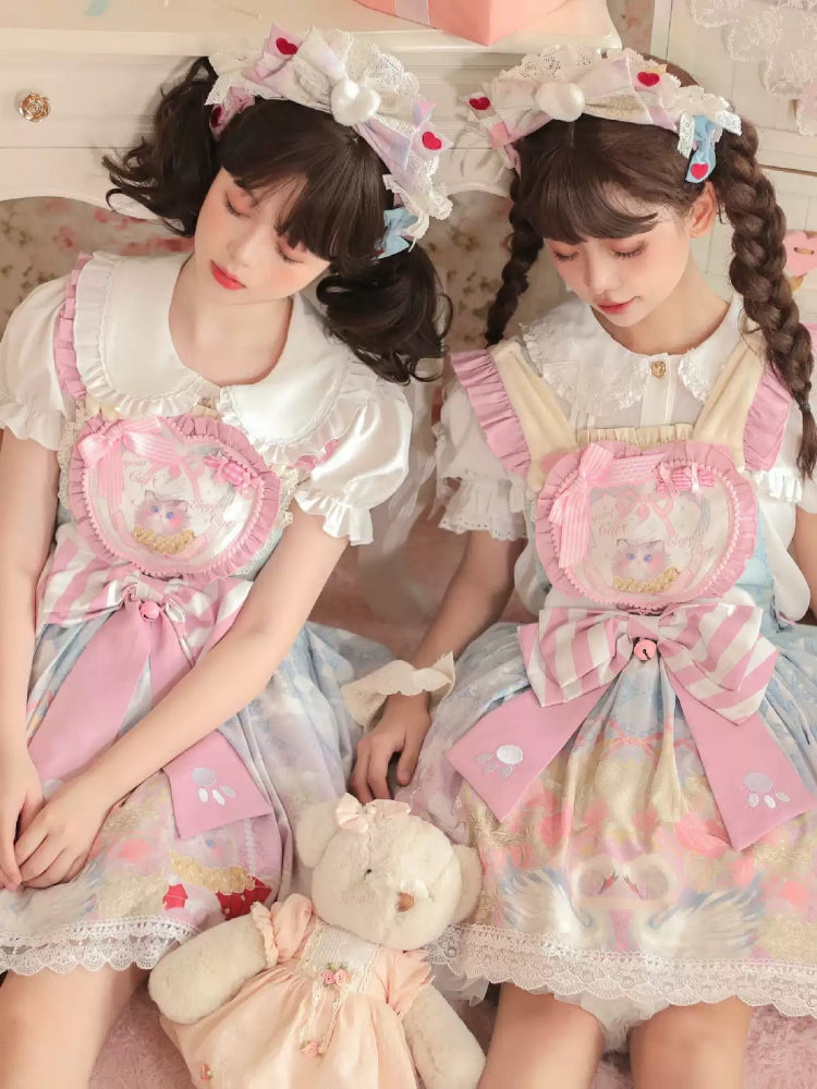 Cat Print Big Heart Pink Frill Lolita Dress CAT0041