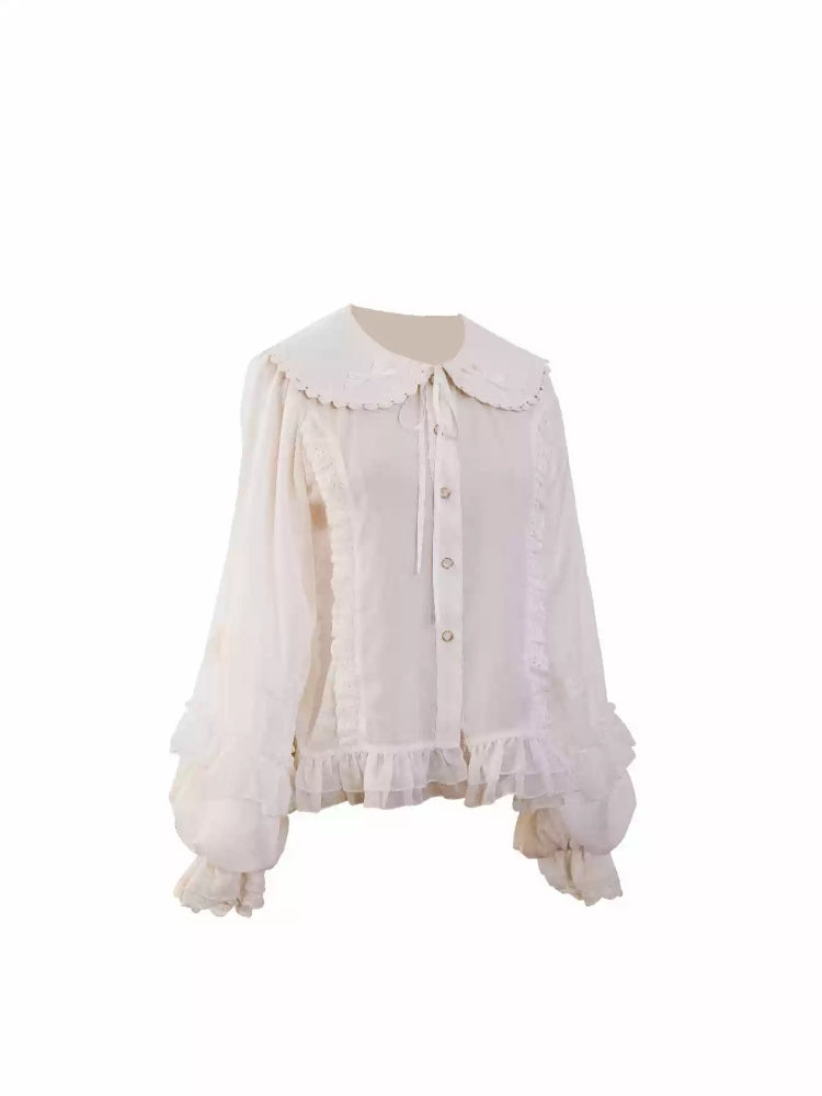 Scallop Lace Round Collar Lantern Sleeve Lolita Inner Blouse CAT0044