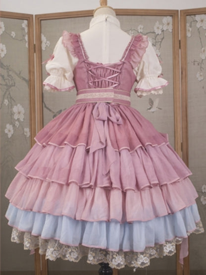 Pink Tiered Chinese Style Detailed Dress CAT0039