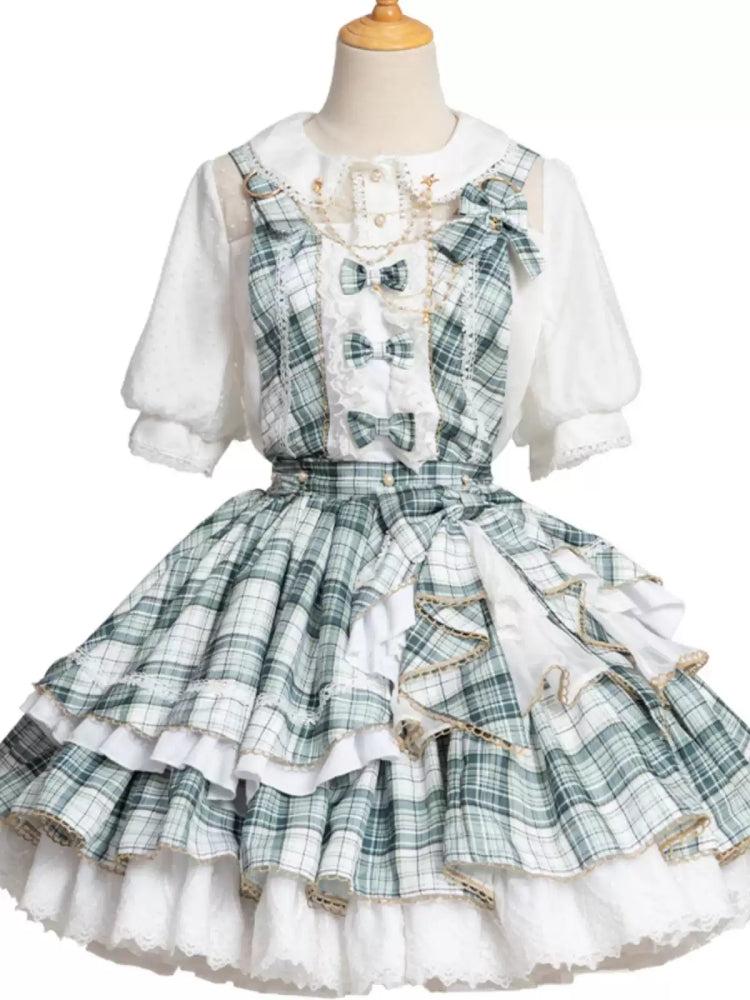 Blue Check Frill Ribbon Idol Dress CAT0022