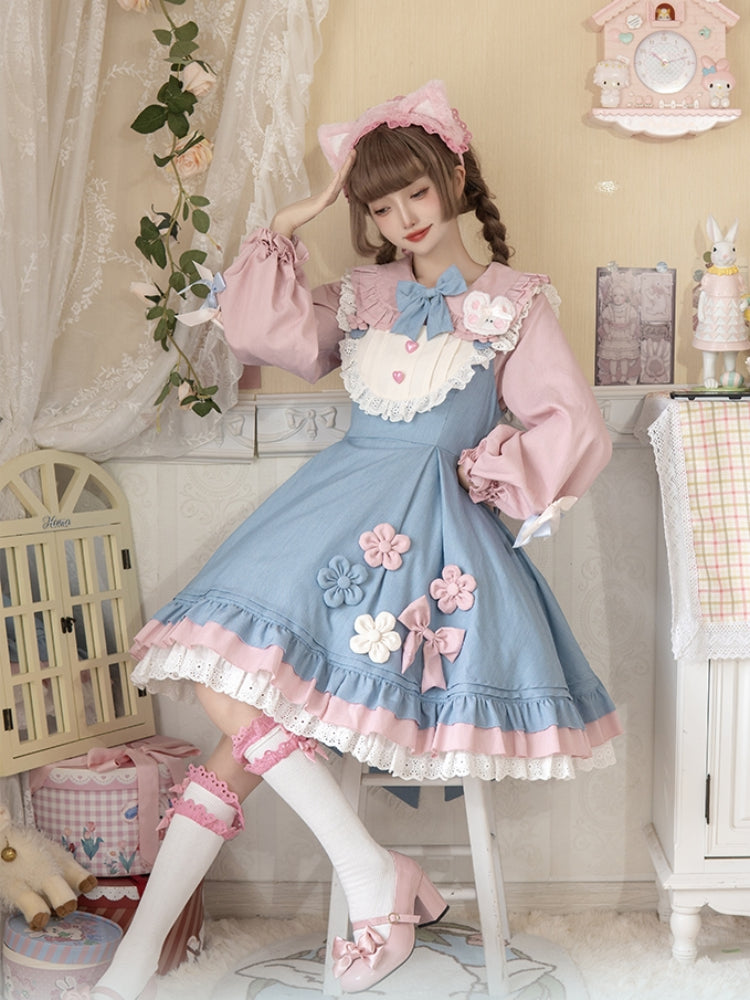 Pink And Light Blue Back Big Ribbon Lolita Dress CAT0050