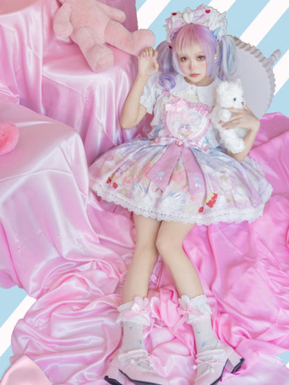 Cat Print Big Heart Pink Frill Lolita Dress CAT0041