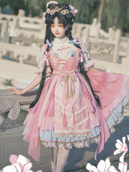 Pink Tiered Chinese Style Detailed Dress CAT0039