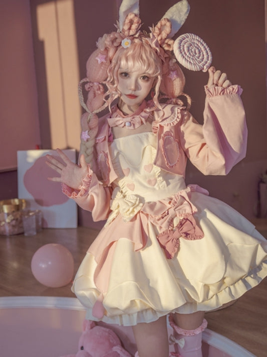 Pink and White Heart Ribbon Lolita Dress CAT0031