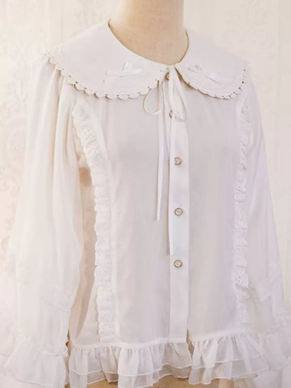 Scallop Lace Round Collar Lantern Sleeve Lolita Inner Blouse CAT0044