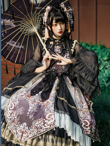 Chinese-style Lolita Dress with Voluminous Frills CAT0043