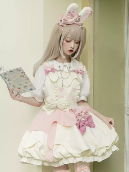 Pink and White Heart Ribbon Lolita Dress CAT0031