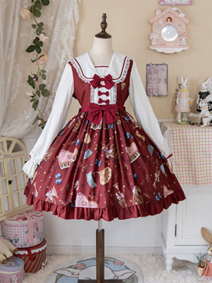 Instrument Print Round Collar Red Ribbon Lolita Dress CAT0059