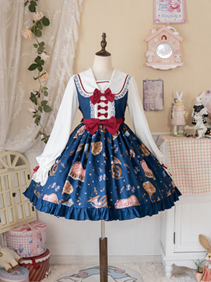 Instrument Print Round Collar Red Ribbon Lolita Dress CAT0059